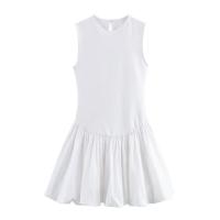 BUNO-Mini vestido de retazos de moda para mujer, cuello redondo, sin mangas, dobladillo abullonado, vestidos para mujer - details 2