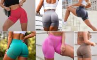 Nuevos pantalones cortos deportivos de cintura alta sin costuras con forma de sonrisa para mujer, pantalones cortos de entrenamiento de Yoga con realce, pantalones cortos sexys para correr y Fitness - details 0