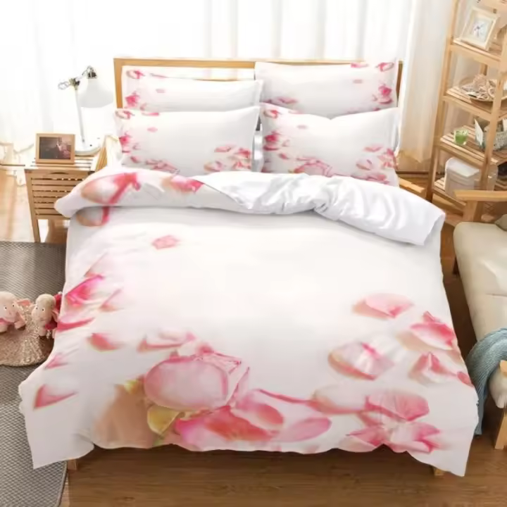 Juego de cama de flores 3d para el Día de San Valentín, funda de edredón de lujo con corazón rosa y amor, de tamaño doble - 1
