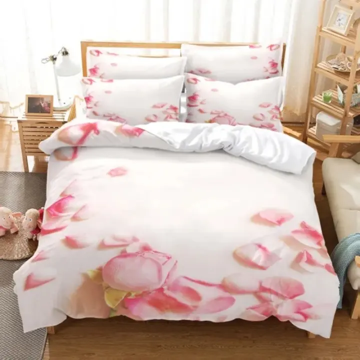 Juego de cama de flores 3d para el Día de San Valentín, funda de edredón de lujo con corazón rosa y amor, de tamaño doble - 1