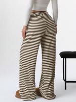 Pantalones de Algodón con Rayas para Mujer Cintura Elástica, Talla Única, Novedad de Otoño - details 29
