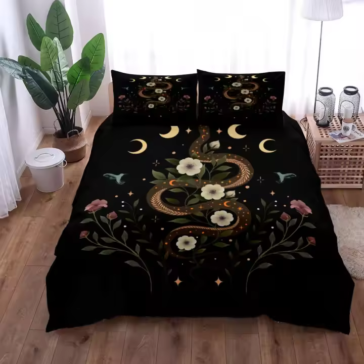 Juego de funda nórdica con estampado 3D Olive Garden N Serpent Mystery King Queen, juego de ropa de cama doble, tamaño individual - 1