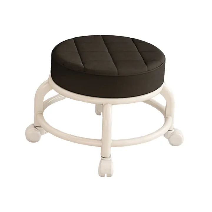 Asiento redondo de rodillo bajo, taburete de rueda de polea cómoda para niños y adultos, hogar negro - 1