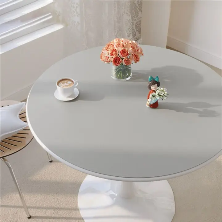 Mantel de cuero impermeable fácil de limpiar, cubierta de mesa redonda a prueba de aceite, manteles de PVC de Color sólido, decoración de mesa - 1