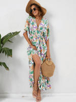 NOVEDAD DE VERANO 2025, manga de murciélago para mujer, cintura en V profunda, estampado para vacaciones en la playa Ds - details 3