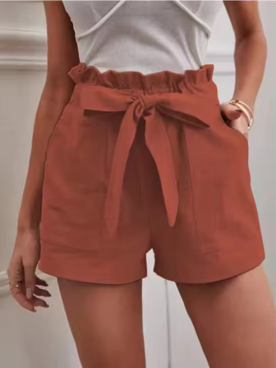 Pantalones Cortos de Verano para Mujer Algodón Transpirable, Cintura Elástica con Bolsillo, Color Sólido, Estilo Casual - 1