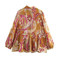 OUWU- Nueva llegada de primavera camisa de mujer estampado Floral manga larga cuello translúcido Vintage estilo francés elegante señora abotonada - details 1
