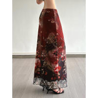 BUNO-faldas de malla florales Vintage para mujer, faldas largas rectas de estilo chino de cintura media, ropa de calle de moda de verano 2025 - details 6