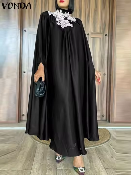 Mujer 5XL grande cuello alto casual, bata elegante retro color sólido manga larga - 1