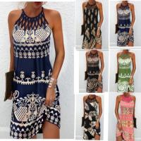 Vestido estampado sin mangas ajustado con cuello redondo y cuello hueco de verano - details 1