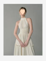 Vestido de verano chic francés Cintura plisada, hombro alta, estilización delgada - details 11
