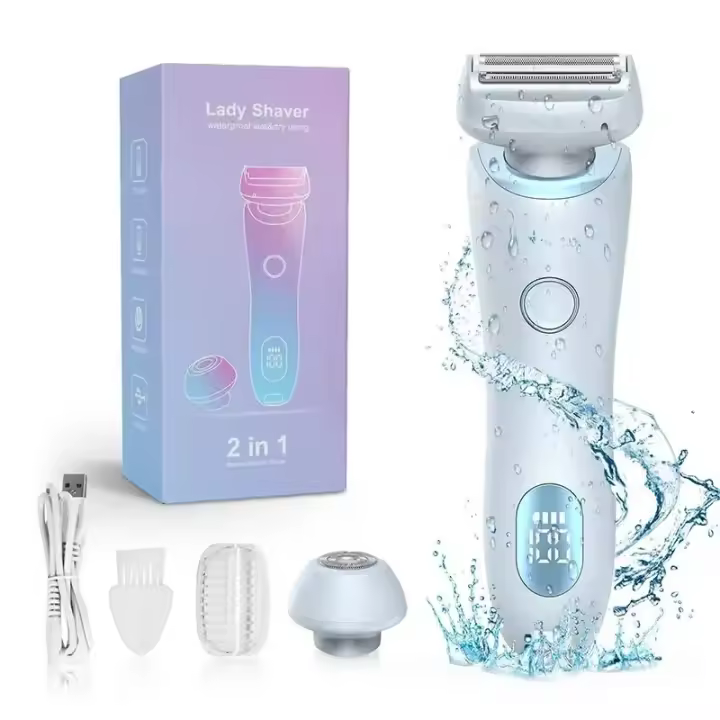 Maquinilla de afeitar eléctrica 2 en 1 para mujer, afeitadora facial para Bikini, depilación para axilas, piernas, recortadora de cuerpo para mujer, resistente al agua IPX7 - 1