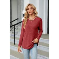 Camiseta de mujer con cuello redondo y botones lisos, ropa estética holgada para mujer, ventas baratas con mangas - details 14