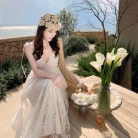 Vestido largo romántico con bordado de industria pesada, tirantes, cuello en V, falda de hadas, falda para vacaciones en la isla - details 5