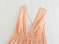 OUWU- 2025 Mujeres Verano Vestido Sin Mangas Moda Dulce Sólido Cuello En V Cintura Elástica Nylon Mujer Elegante Vestidos De Calle Ropa - details 1