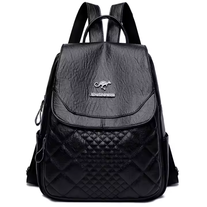 Mochila De cuero suave para mujer, morral de viaje de gran capacidad, informal, rómbico, retro, europeo y americano - 1