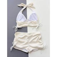 Traje de baño con abertura triangular para mujer, conjunto de bikini liso elegante a rayas - details 5