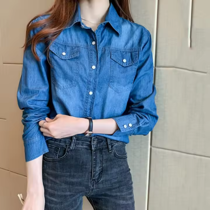 Camisa de Patio Largo para Mujer Estilo Versátil y Ajustable para Primavera y Otoño Moda de Blusas - 1