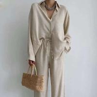Conjunto de dos pantalones largos con mangas para mujer, camisa holgada con bolsillo, traje informal, conjunto de 2 piezas, ropa Vintage - details 2