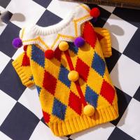 Suéter de payaso para mascotas con bordado de rosas, suéter a cuadros cálido y cómodo para perros, gorro de punto para mascotas, jersey de punto suave para perros - details 6
