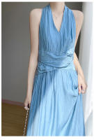 Vestido Largo de Crepé de Melocotón en Flor para Mujer verano 2025 Cuello en Capucha, Acolchado y Adelgazante Diseño Moda de Verano - details 12