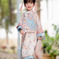 Ropa a cuadros para niños, Hanfu para niñas, traje fino de la dinastía Qing, estilo palaciego de primavera y otoño, chaleco, qipao, antiguo - details 5