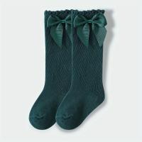 Calcetines de Estilo Princesa Español para Niñas - Detalle de Lazo Elástico Suave, Color Sólido Primavera/Otoño (Vino Rojo, Gris Claro, Rosa, Verde Oscuro, Blanco, ) Tallas S/M/L (0-5 Años), Calcetería Escolar Juvenil, Ropa Cómoda Tejida - details 3