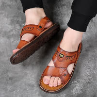 Sandalias de hombre de cuero genuino, cómodas y frescas para el verano, antideslizantes para uso en exteriores. - details 3