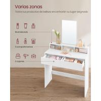 Mesa de Maquillaje con Espejo Grande, Gabinete con 2 Cajones y 3 Compartimentos, Estilo Moderno, Blanco - details 2