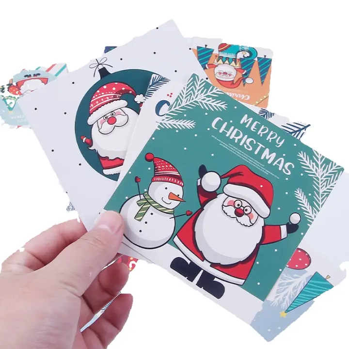Set de 30 Tarjetas de Navidad Dibujos Animados de Santa y Copo de Nieve Mensajes de Felicitación - 1