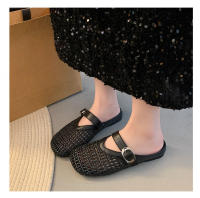 Verano nuevas zapatillas perezosas transpirables tejidas de un pedal zapatillas de cabeza de bolso de fondo plano cómodo de suela suave para mujer. - details 13