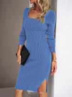 Vestido de punto para mujer, suéter con aberturas, elegante, manga g, , - details 13