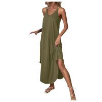 Vestido largo suelto sin mangas para mujer con cuello en V y tirantes, vestidos casuales de Color sólido para uso diario, nuevo - details 2