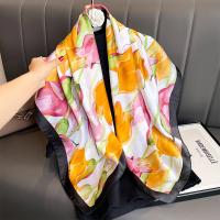 Bufanda cuadrada de seda con estampado de moda de 90CM para mujer, diadema de diseño, pañuelo para mujer, Hijab, chal, Foulard Echarpe para la cabeza - details 9