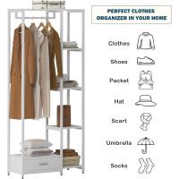Perchero de ropa Burro, perchero doble de pie con estantes y cajón, perchero de madera 3 en 1 con 4 niveles para dormitorio - details 3