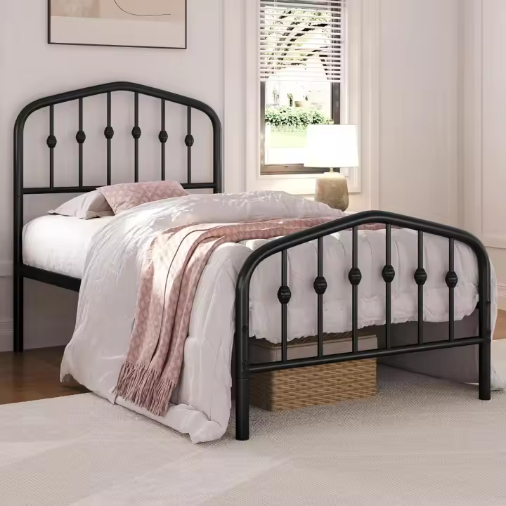 Marco de Cama de Metal Moderno con Cabecero y Piecero Arqueados Espacio de Almacenamiento Espacioso Debajo de la Cama Soporte Robusto Negro/90 x 190 cm - 1