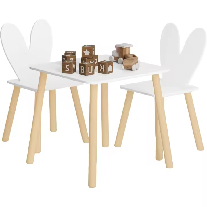 Infantiles, Mesa para Niños con 2 Sillas, Respaldo en Forma de Conejos, Mesa Infantil - 1