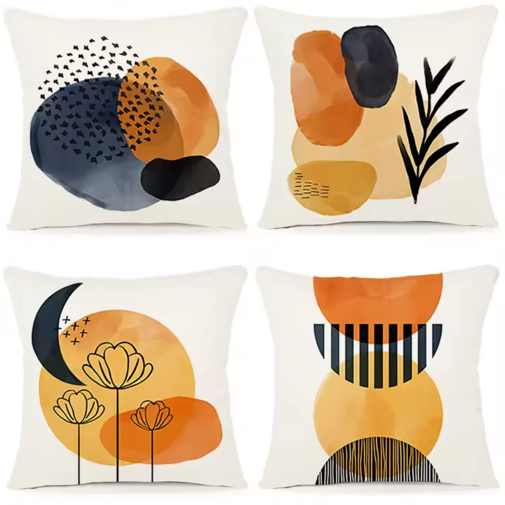 Juego de 4 Fundas de Almohada de Lino Geométrico 45x45cm Ideal para Sofá, Sala de Estar, Jardín, Coche - 1