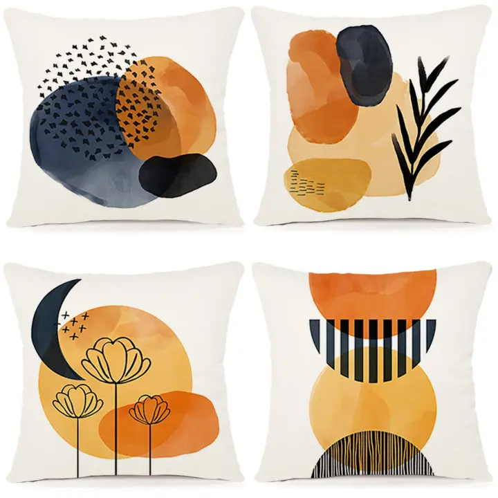 Juego de 4 Fundas de Almohada de Lino Geométrico 45x45cm Ideal para Sofá, Sala de Estar, Jardín, Coche - 1