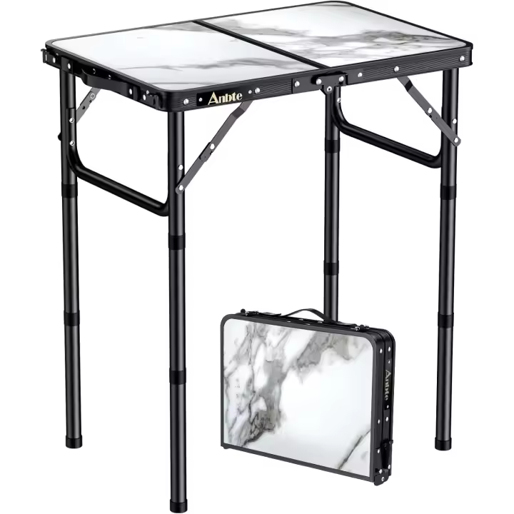 Mesa de Camping Plegable Anbte Longitud Ajustable Impermeable Negro Ideal para BBQ en la Playa - 1