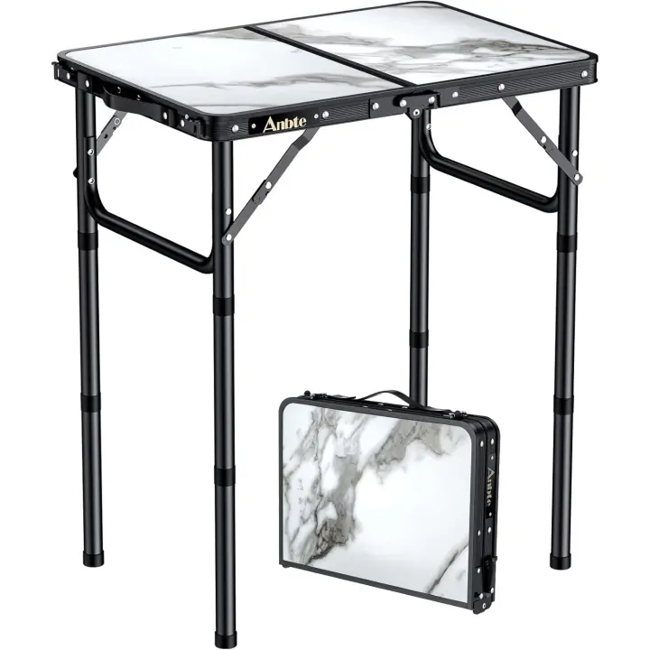 Mesa de Camping Plegable Anbte Longitud Ajustable Impermeable Negro Ideal para BBQ en la Playa - 1