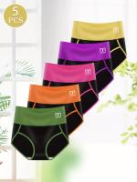 Bragas de algodón de cintura alta para mujeres, paquete de 5, ajuste cómodo, tejido elástico y transpirable, patrón de rayas sexy con detalle de bloque de color, soporte ligero, colección elegante - details 6