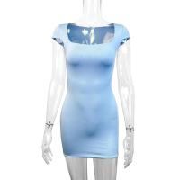 Novedad de verano, vestido elegante de manga con cuello cuadrado, vestido corto ajustado con realce del pecho - details 7