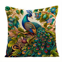 Funda De Lino Con Patrón De Pavo Real De Estilo Vintage Para Pintura Al Óleo, 4 unidades - details 1