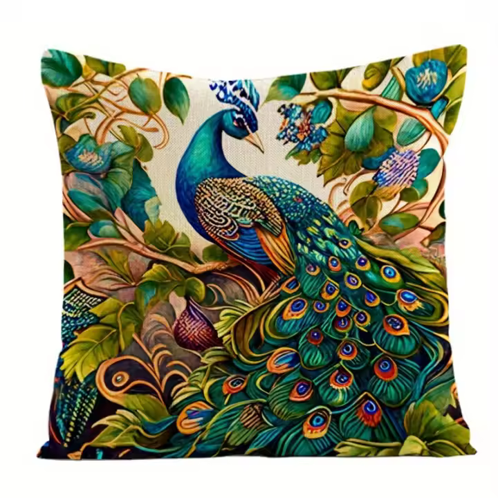 Funda De Lino Con Patrón De Pavo Real De Estilo Vintage Para Pintura Al Óleo, 4 unidades - 1