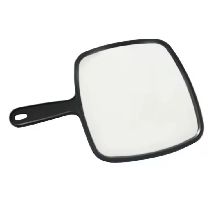 Espejo de mano para peluquería, espejo de mano con mango para salón, cuadrado, negro, mediano - 1