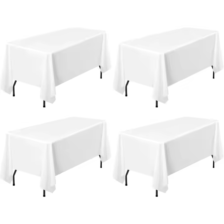Paquete de 4 Manteles Blancos Rectangulares Poliéster Lavable Antiarrugas para Mesas de 8 Pies - 1