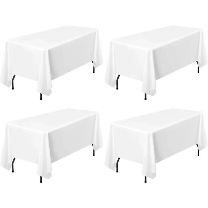 Paquete de 4 Manteles Blancos Rectangulares Poliéster Lavable Antiarrugas para Mesas de 8 Pies - 1