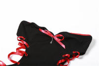 Vestido de choque de color para mujer, ropa de cuello de hombro recto, Delgado, correa de cadera - details 4
