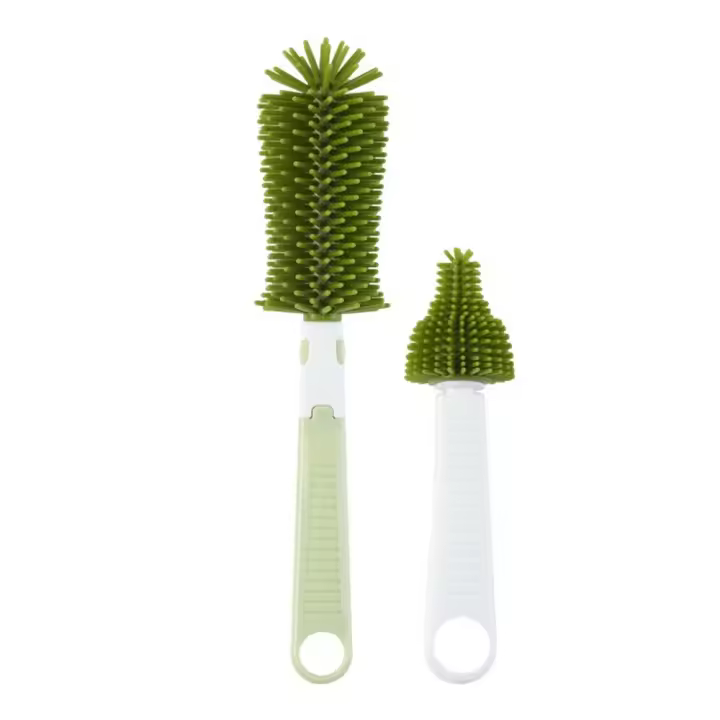 2 unids/set rotación de 360 ​​grados juego de limpiador de biberones cepillo de silicona portátil para pezones herramienta de limpieza de tazas colgantes multifuncional - 1